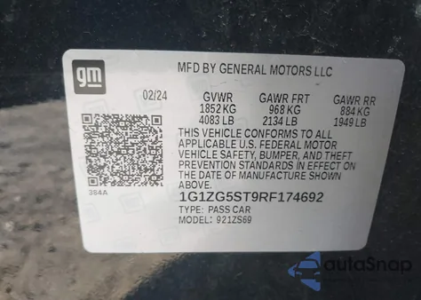 2024 Chevrolet Malibu Fwd Rs из США, поврежденный, VIN 1G1ZG5ST9RF174692